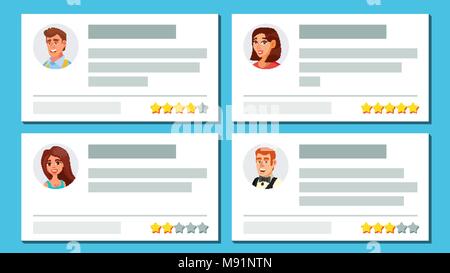 Customer Feedback Vector. Reviews Golden Stars Rate. User Photo. Notification Messages. Business Quality Work. Flat Cartoon Illustration Stock Vector