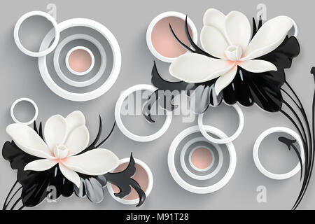 white flower 3d background wallpaper for walls Stock Photo