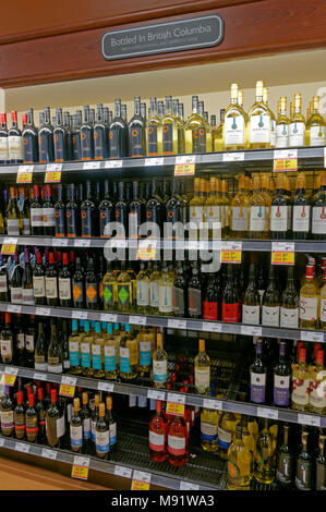 Bottles of British Columbia wines for sale in a BC Liquor Store in Vancouver, BC, Canada Stock Photo