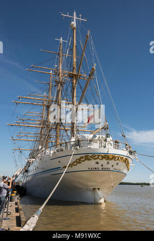 Stern view, Kaiwo Maru, 4-masted bark, Steveston pier, Fraser River, British Columbia Stock Photo