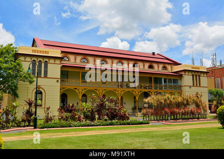 Maryborough, Queensland, Australia - December 21, 2017. Exterior view of Maryborough Courthouse historic building in Maryborough, QLD, with vegetation Stock Photo
