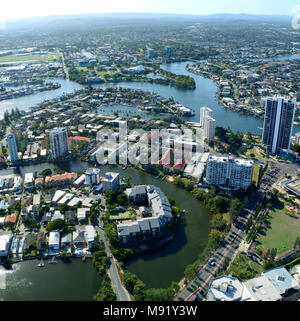 Surfers Paradise, Queensland, Australia - January 10, 2018. View over Nerang River and Surfers Paradise in Queensland, Australia, with residential and Stock Photo