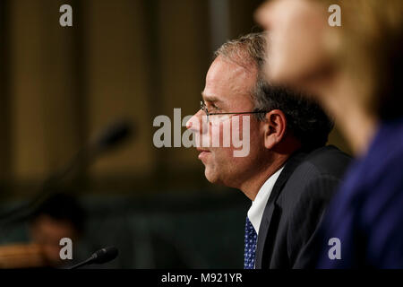 Michael Y. Scudder speaks during his confirmation hearing to become a United States Federal Judge before the Senate Judiciary Committee on Capitol Hill in Washington, D.C. on March 21, 2018. Credit: Alex Edelman / CNP /MediaPunch Stock Photo