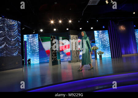 Tirana, Albania. 20th Mar, 2018. Maryam Rajavi, Iranian New Year - Maryam Rajavi, Mayor Rudy Giuliani, and a number of Albanian political figures attended a ceremony marking the Iranian New Year, Nowruz, on March 20, 2018, at a gathering of members of the People's Mojahedin Organization of Iran (PMOI/MEK) in Albania. Credit: Siavosh Hosseini/Alamy Live News Stock Photo