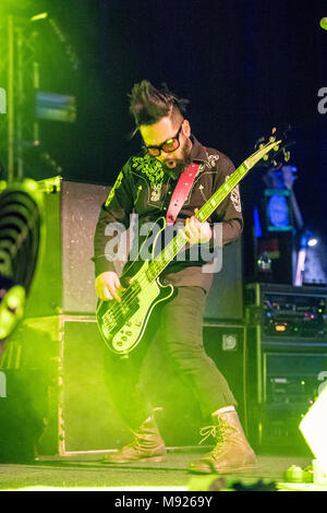 Dublin, Ireland. 21st Mar, 2018. Taka Hirose from welsh rock band Feeder plays in Dublin's Olympia Theatre. Credit: Ben Ryan/SOPA Images/ZUMA Wire/Alamy Live News Stock Photo