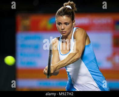 Key Biscayne, Florida, USA. 21st Mar, 2018. Camila Giorgi from Italy plays against Donna Vekic from Croatia during a first round of the 2018 Miami Open presented by Itau professional tennis tournament, played at the Crandon Park Tennis Center in Key Biscayne, Florida, USA. Vekic won 6-0, 7-5. Mario Houben/CSM/Alamy Live News Stock Photo