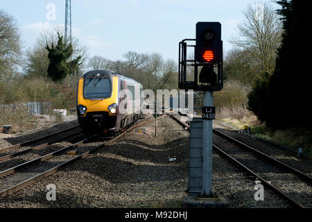 A Cross Country Voyager diesel train at Hatton, Warwickshire, UK Stock Photo