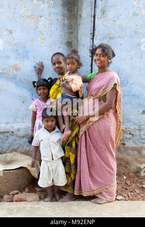 Two women and three young children in Tamil Nadu, India. Stock Photo