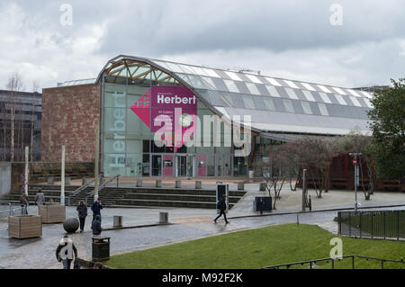 Entrance to Herbert Art Gallery and Museum which incorperates a learning centre and creative arts facility, Coventry UK. Stock Photo