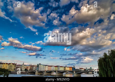 Buildings on Vltava river in Prague Stock Photo