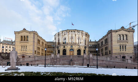 Oslo, Norway - march 16, 2018: Exterior of the Parliament of Norway in Oslo, Norway. panorama Stock Photo