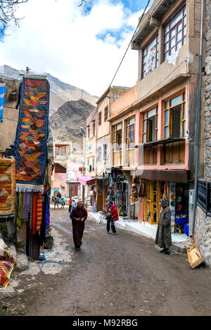 A street in a small berber village in the Atlas Mountains, Imlil, Morocco Stock Photo