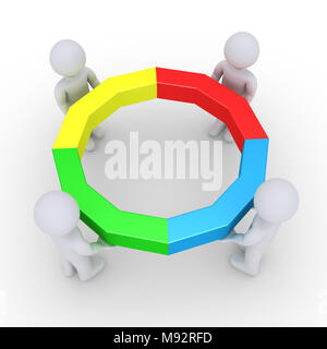 Four people are holding connected pieces to form a circle Stock Photo