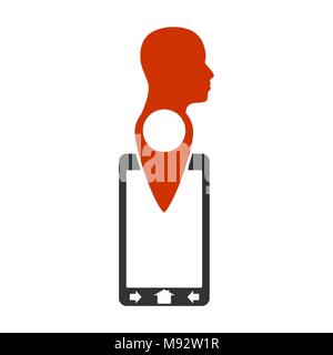 Face silhouette in profile on map pin. Stock Vector