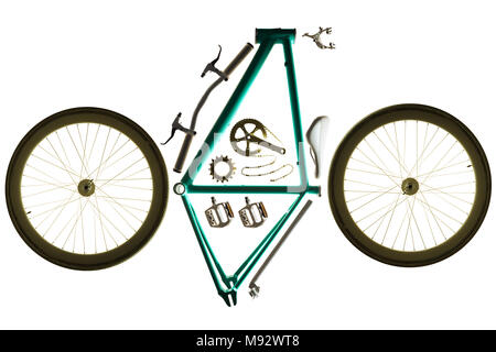 Bicycle parts for assembling a custom bike, studio shot on white background Stock Photo