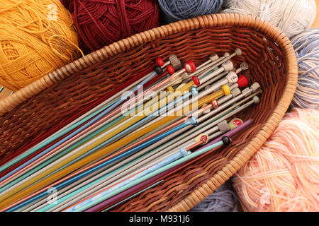 Knitting Needles in a Basket Stock Photo