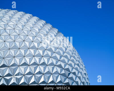 ORLANDO, FLORIDA - December 16th, 2015 - A close up of the Epcot Ball, Spaceship Earth, in Walt Disney World Stock Photo