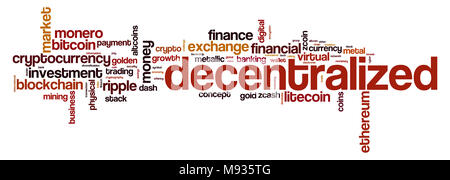 Decentralized word cloud concept on white background, 3d rendering. Stock Photo