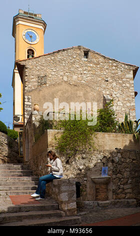 Eglise Notre Dame de l'Assomption, church at medieval Èze Village, Provence, Var, Cote Azur, South France, France, Europe Stock Photo