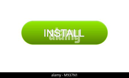 Install web interface button green color, application downloading, site design, stock footage Stock Photo