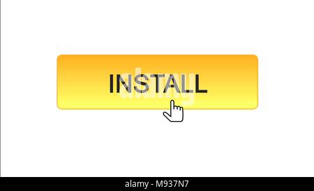 Install web interface button clicked with mouse cursor orange color, application, stock footage Stock Photo