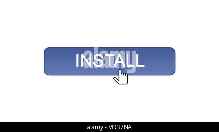 Install web interface button clicked with mouse cursor violet color, application, stock footage Stock Photo