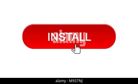 Install web interface button clicked with mouse cursor, red color, application, stock footage Stock Photo
