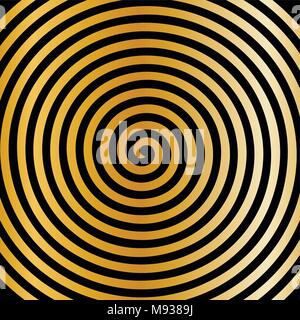 Black gold round abstract vortex hypnotic spiral wallpaper. Vector illustration optical illusion spiral anaglyph opt art illustration. Volute, spiral, Stock Vector