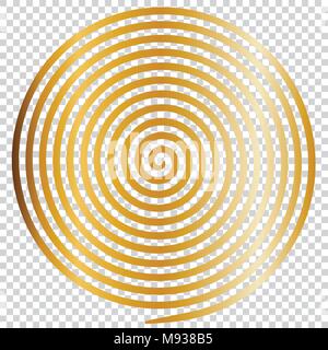Gold round abstract vortex hypnotic spiral. Vector illustration optical illusion helix anaglyph opt art illustration. Volute, maze, concentric lines,  Stock Vector