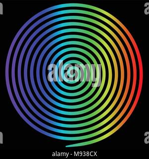 Rainbow round abstract vortex hypnotic spiral. Vector illustration optical illusion helix anaglyph opt art illustration. Volute, maze, concentric line Stock Vector