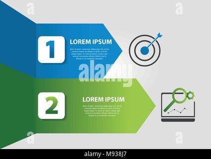 Vector illustration. Template with 2 colored arrows for infographics, business, presentation, web design, startup concept with two options, steps. Tex Stock Vector