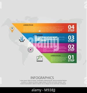 Vector illustration. Template with 4 colored rectangles in the form of a pimaramide for infographics, business, presentation, web design, startup conc Stock Vector
