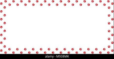Rectangle frame made of pink animal paw prints on transparent background. Vector illustration, template, border, framework, photo frame, poster, banne Stock Vector