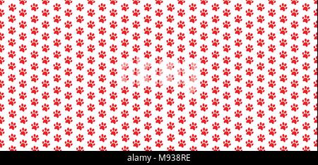 Rectangle seamless pattern of red animal paw prints on white background. Vector illustration, template, poster, banner, cats or dogs paw walking track Stock Vector