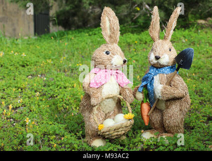 EASTER BUNNYS IN THE GARDEN Stock Photo