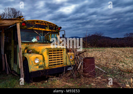 Abandoned School Bus near Brevard, North Carolina, USA Stock Photo