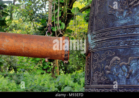 Giant bell at the Byodo-in Temple in Kaneohe, on the island of Oahu, Hawaii. Stock Photo