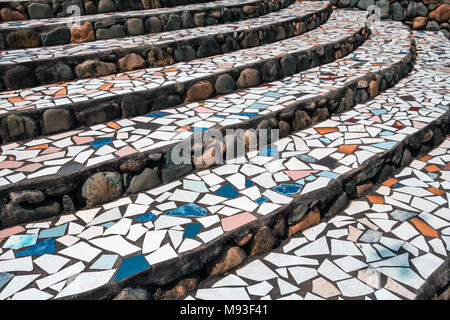 multi colored tile pattern - abstract colorful tiled floor - Stock Photo