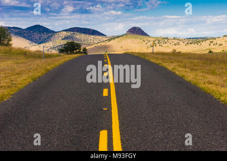 Center Stripe on scenic road in Davis Mountains in Southwest Texas, near Fort Davis, Texas. Stock Photo