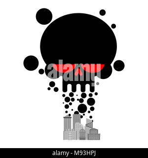 Exhaust gases from city. Black Smoke skull. Environmental pollution. Factory and poisonous gas.  death of all living things. Ecological catastrophy Stock Vector