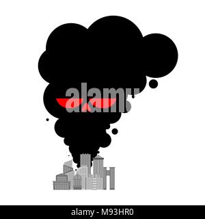 Exhaust gases from city. Black Smoke skull. Environmental pollution. Factory and poisonous gas.  death of all living things. Ecological catastrophy Stock Vector