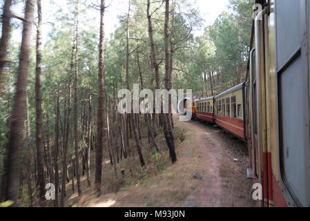 Most famous toy train from Kalka to Shimla toy train enroute with scenic beauty of mountains in Himachal Pradesh, India, Asia Stock Photo