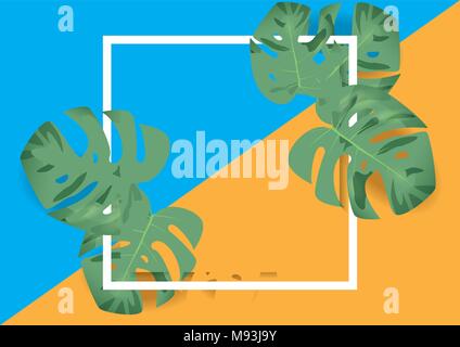 Hello summer background with watermelon ice cream, sunglasses and Monstera leaf. Vector illustration EPS10. Stock Vector