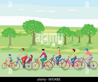 Group of cyclists take a trip Stock Vector