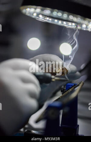 Reparing electronics devices, chips, motherboards, welding Stock Photo