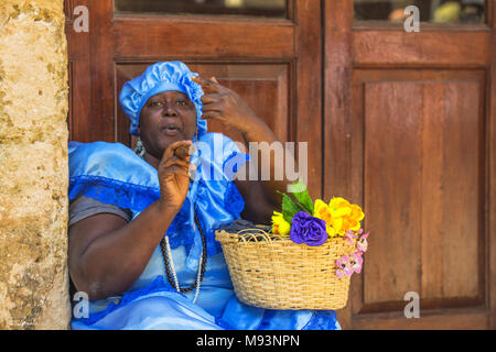 Cuban Woman Smoking Cigar In Havana Stock Photo