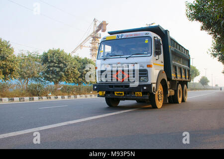 loaded truck on road Stock Photo