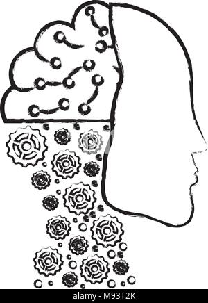 Artificial intelligence concept, robotic head icon over white background, sketch design. vector illustration Stock Vector
