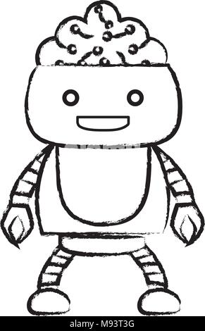 sketch of Cartoon robot showing the brain over white background, vector ...