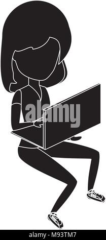 avatar woman sitting and using a laptop computer over white background, vector illustration Stock Vector